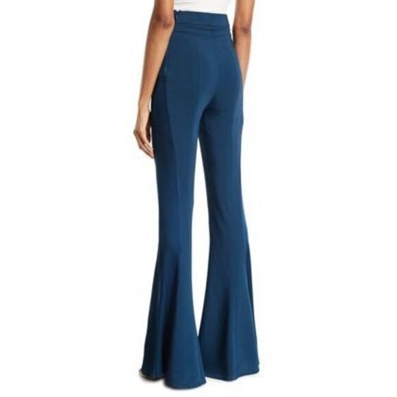 Cushnie Charmeuse-Panel Flared Pants Teal Size 4 - Picture 3 of 16